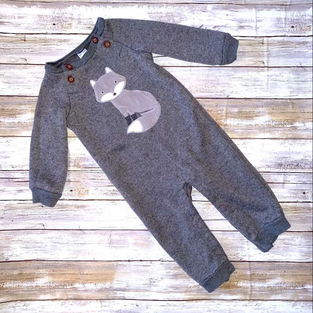 3/$15🌟 Carter’s Grey Fox Fleece Long Sleeve Body Suit Size 12M